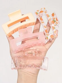 1pc/4pcs Set Orange Matte Jelly Transparent Fruit Orange Printed Square Hair Clip Cute Fresh Sweet Girl Hairpiece,Hair Accessories,Hair Claw,Claw Clips,Hair Clutch,Hair Jaw Clip, Casual Fall Winter For Vacation Outfits Woman