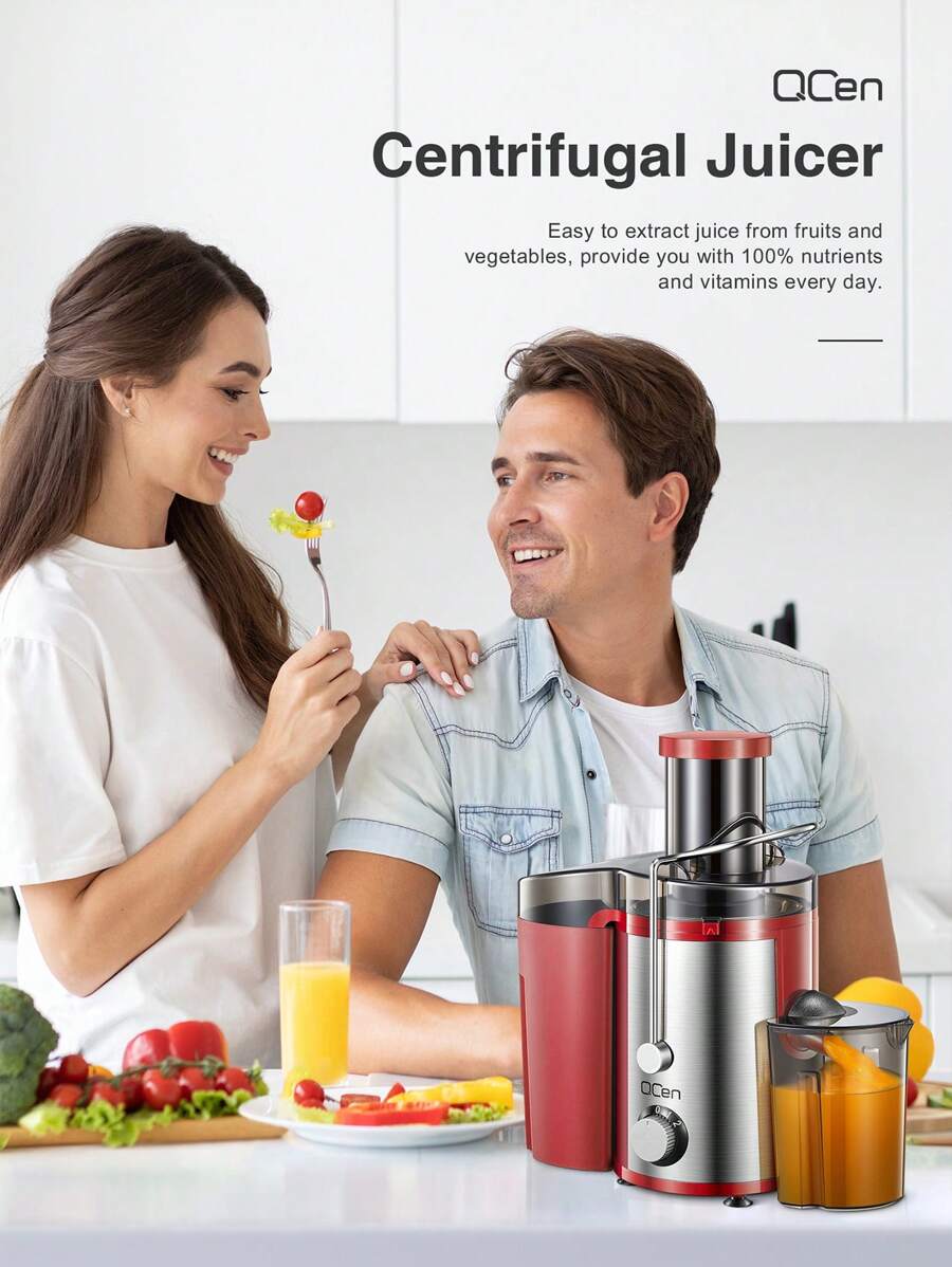QCen Juicer Machine, 800W Centrifugal Juicer Extractor With Wide Mouth