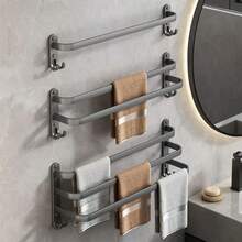 1個三桿加厚碳鋼毛巾架,多層梯形架,多功能拖鞋架,帶勾式儲物架,不怕濕,廚房和浴室用品 - 灰色 - 查看 5