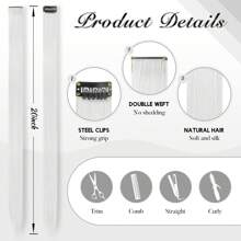 10 lọn tóc nối kẹp nhiều màu sắc, tóc thẳng tổng hợp dài 20 inch, tóc nối kẹp dùng cho trang phục Halloween, Giáng sinh, tiệc tùng, lễ hội âm nhạc, quà tặng năm mới, dành cho nữ (Màu đỏ) - trắng - Xem 4
