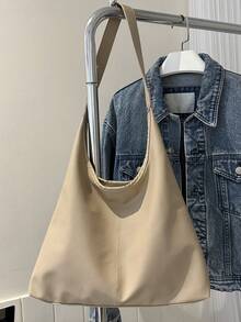 咖啡色/黑色纯色 PU 大容量磁性休闲时尚单肩手提包适合女生日常使用单肩手提包 - 卡其色 - 查看 7