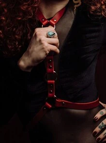 1件紅色性感前交叉無肩帶文胸,有四個環用於派對 - 紅色 - 查看 1