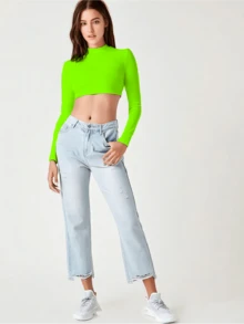 crop top sexy ajustado cuello alto - Amarillo - Ver 3