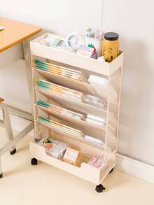 1pc Iron Bookshelf On Wheels Under Desk Storage Organizer Rack For Home, Office, Student Desk - Màu be - Xem 3