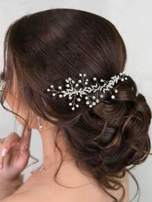 1pc Women's Silver Rhinestone Bridal Headpiece Set With Earrings, Suitable For Bride Wedding, Party - Silver - View 4