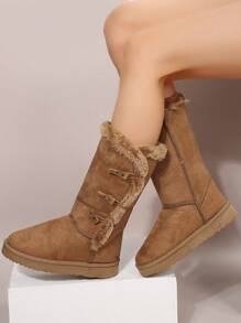 女款保暖毛絨雪靴,冬季雪鞋 - 駝色 - 查看 7