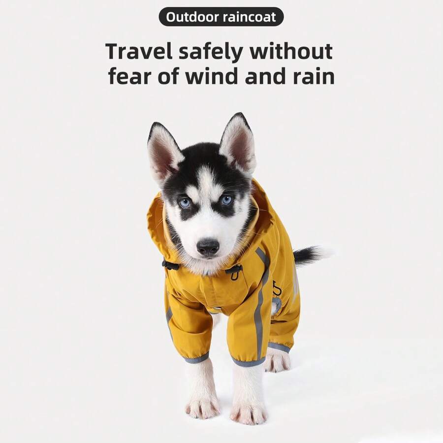 新款四腳狗雨衣,可引導狗狗防水,適用於大、中、小狗狗寵物下雨天出行,1件裝 - 黃色 - 查看 1