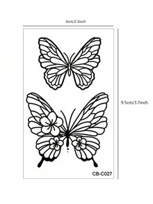 CAT QUEEN ART 4張藍色蝴蝶圖案草本半永久性手腕或身體紋身貼紙,不反光且持久 - 黑色 - 查看 10