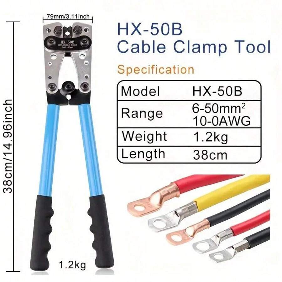 壓接鉗 6-50mm2/awg 10-0 管端子壓接器 六角壓接工具 多功能工具 電池電纜接線片 電纜手動工具 Hx-50b - 藍色 - 查看 1