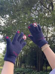 女性深藍色菠蘿圖案丙烯酸觸控織手套,適用於敏感觸控和戶外活動 - 藏蓝色 - 查看 5