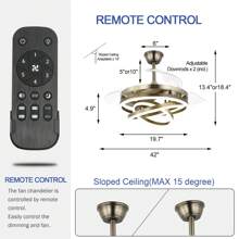 42" Ceiling Fan with Adjustable LED Light Kit, Retractable Fan Blades DC Motor Ceiling Fan with Remote Control for Bedroom
