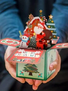 1張3d立體聖誕卡 - 帶有信封和信息標籤的聖誕節問候語,手工製作的可展示卡片節日禮物 - 彩色 - 查看 5