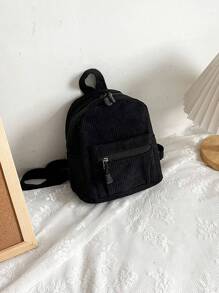 Mini Simple Student Backpack, New Solid Color Shoulder Bag For Students, Outing Snack Bag - Black - View 5