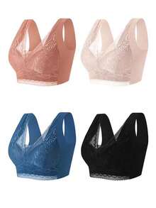 Women's Lace Bra Comfortable Wide Straps Wireless Sexy Everyday Wear | U-Back Bralette, Wireless Underwear, Seamless Sexy Lingerie, Comfortable, Thin Top - Blue - View 6