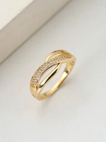 1pc Double Row Cubic Zirconia Inlaid Gold-Plated Ring For Women's Daily Wear - Yellow Gold - View 3