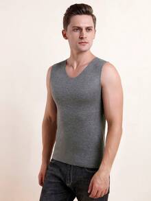 1 件男款無縫保暖背心,舒適貼身內衣,適合搭搭 - 深灰色 - 查看 1