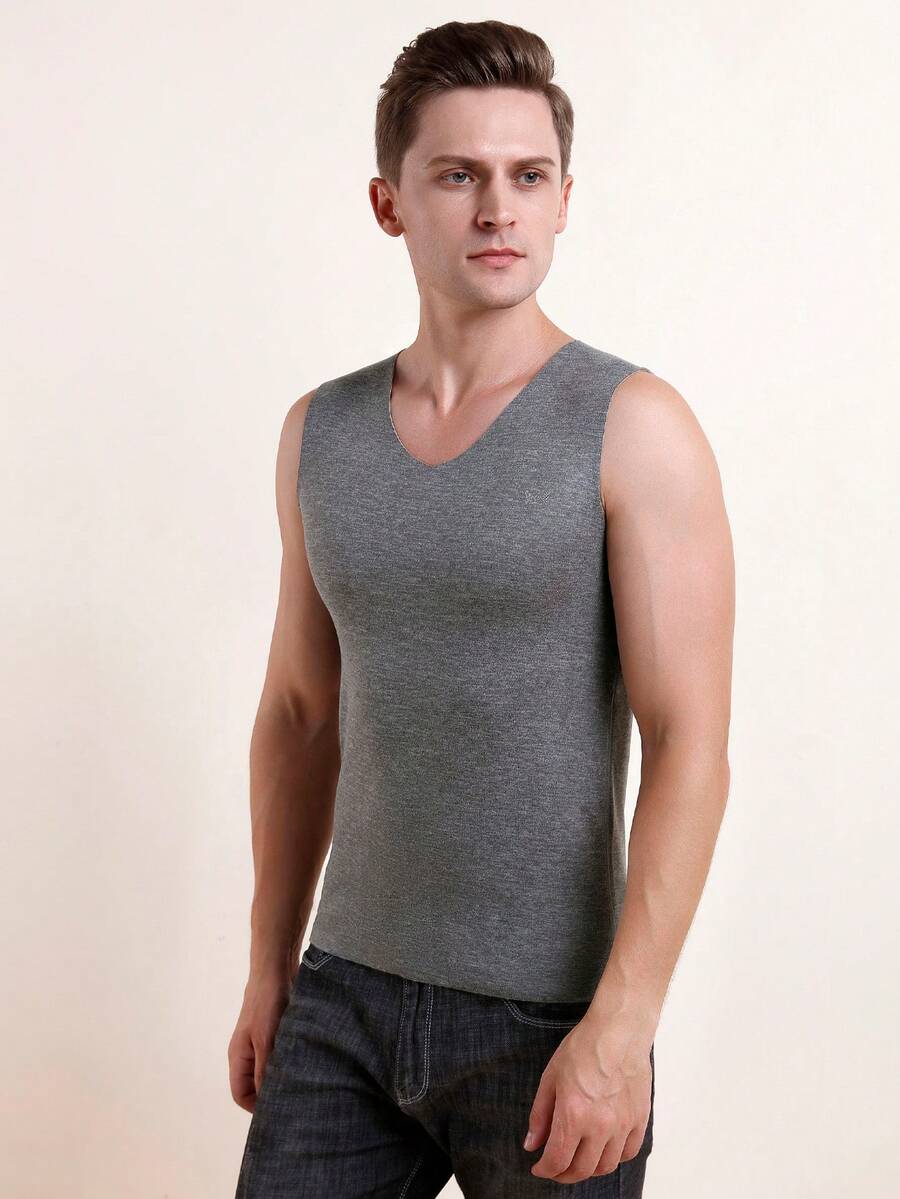 1 件男款無縫保暖背心,舒適貼身內衣,適合搭搭 - 深灰色 - 查看 1