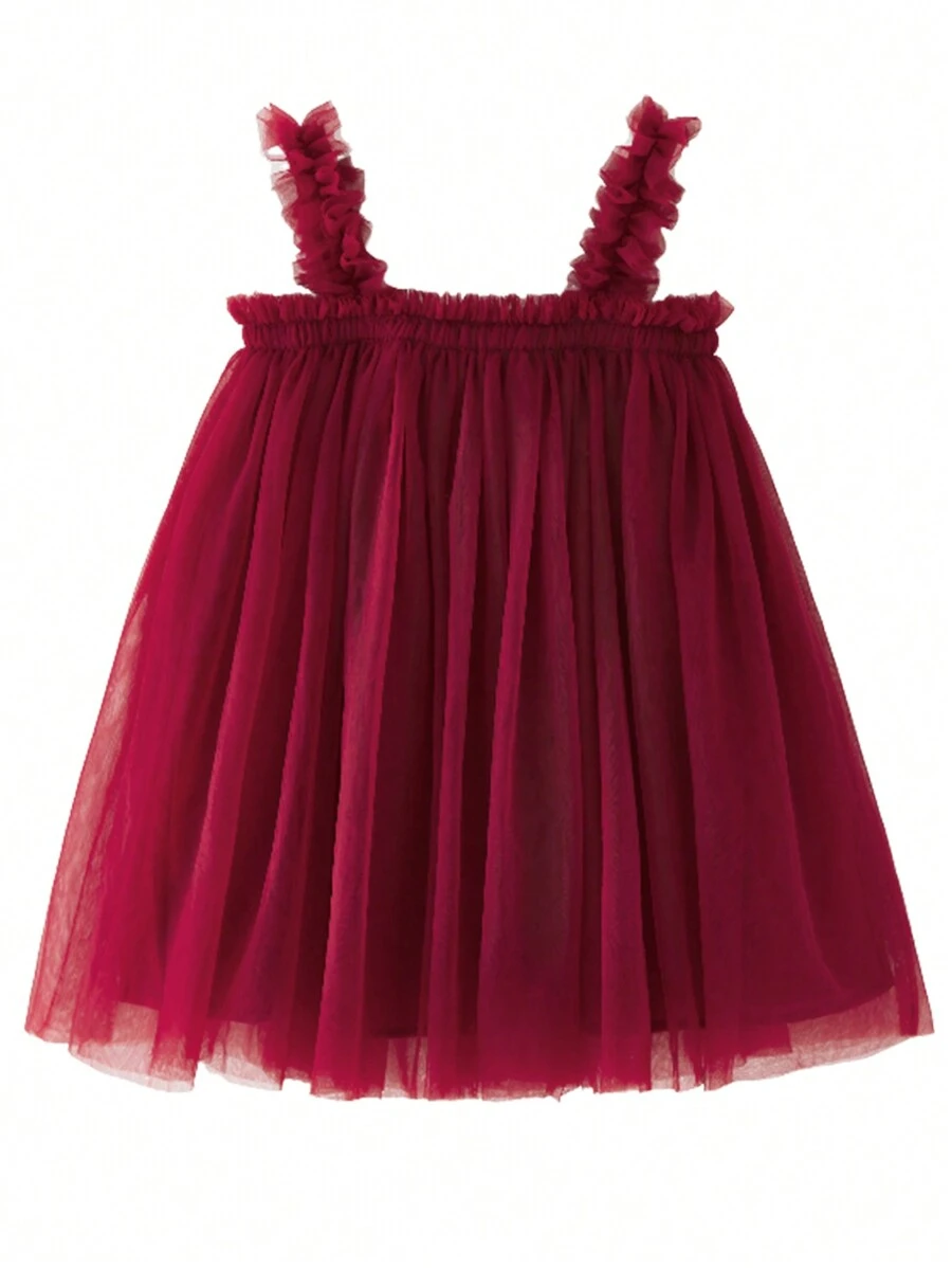 女婴无袖网眼薄纱公主裙,生日派对礼服,夏季 - 紅色 - 查看 1