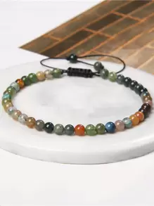 1 pulsera trenzada a mano estilo bohemio con piedra natural de 4mm y cuentas de cristal con energía curativa, joyería ajustable