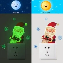 聖誕節發光貼紙,聖誕老人開關貼紙,自粘聖誕裝飾,適用於客廳、臥室,發光牆貼