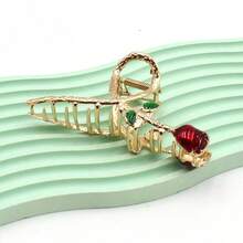 1pc Women's Metallic Red Rose Flower Hair Clamp Large Hair Claw Golden - Multicolor - View 4