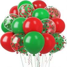 65入組聖誕派對用品,包括12英寸紅綠色氣球拱門與花環配件,紅綠色彩珠氣球,適用於聖誕節派對裝飾