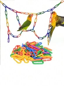 100pcs/Pack Colorful Plastic Parrot Hanging Chain Bird Toy, Pet Bite Toy, Diy Material Swing Ladder - Multicolor - View 5
