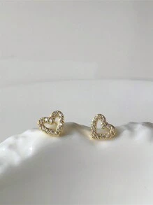 CHOSHILAR 1 đôi Khối Zirconia  Love Tim Nhỏ bé Bông tai stud - Vàng - Xem 3
