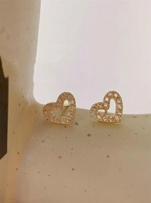 CHOSHILAR 1 đôi Khối Zirconia  Love Tim Nhỏ bé Bông tai stud - Vàng - Xem 4