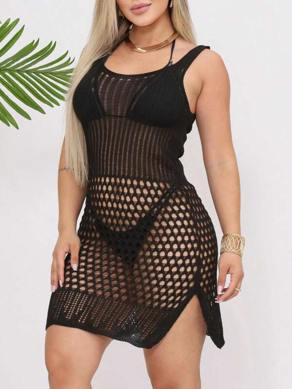 Saida de Praia Feminina Tricot Bordado com Alça