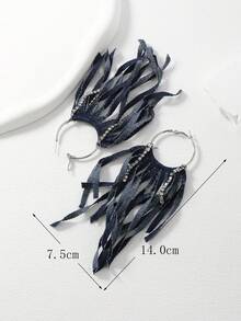 1雙原始設計,時尚女性長流蘇耳環,復古藍色的懸垂耳環