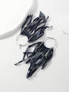 1雙原始設計,時尚女性長流蘇耳環,復古藍色的懸垂耳環