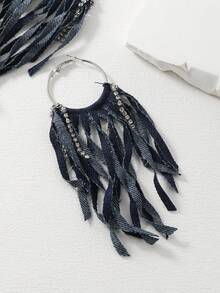 1雙原始設計,時尚女性長流蘇耳環,復古藍色的懸垂耳環