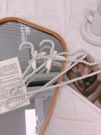 1入組假珍珠掛勾蝴蝶結堅固掛鉤優雅組織衣架新娘婚禮婚紗衣架塑料衣架衣夾公主家居裝飾