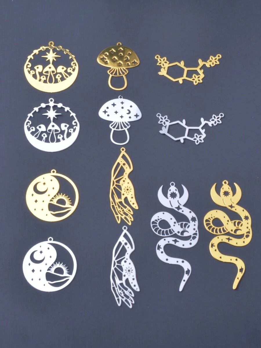 6入組黃銅金色不銹鋼蛇形手型蘑菇耳環吊墜花形鏈接diy珠寶配件 - 6件 - 查看 1