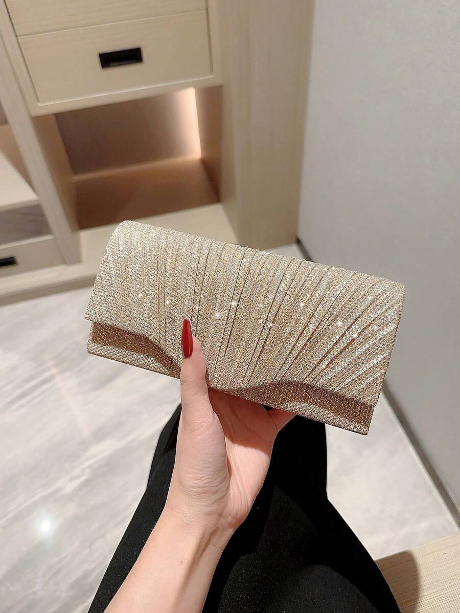 轻便商务休闲水晶装饰抽绳水桶包，透明珍珠手拿包，魅力十足，优雅低调奢华，水晶点缀，适合派对女孩、女士、新娘，是派对、晚宴/宴会、圣诞派对的完美之选。 - 金色 - 查看 1