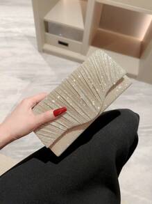 轻便商务休闲水晶装饰抽绳水桶包，透明珍珠手拿包，魅力十足，优雅低调奢华，水晶点缀，适合派对女孩、女士、新娘，是派对、晚宴/宴会、圣诞派对的完美之选。 - 金色 - 查看 5