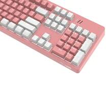 DOUYU 鬥魚dkm180機械式鍵盤熱插拔可拆式頂蓋有線遊戲鍵盤104鍵辦公遊戲白淺白粉紅色塊紅軸 - 粉色 - 查看 5
