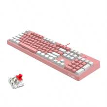 DOUYU 鬥魚dkm180機械式鍵盤熱插拔可拆式頂蓋有線遊戲鍵盤104鍵辦公遊戲白淺白粉紅色塊紅軸 - 粉色 - 查看 3