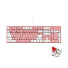 DOUYU 鬥魚dkm180機械式鍵盤熱插拔可拆式頂蓋有線遊戲鍵盤104鍵辦公遊戲白淺白粉紅色塊紅軸 - 粉色 - 查看 1