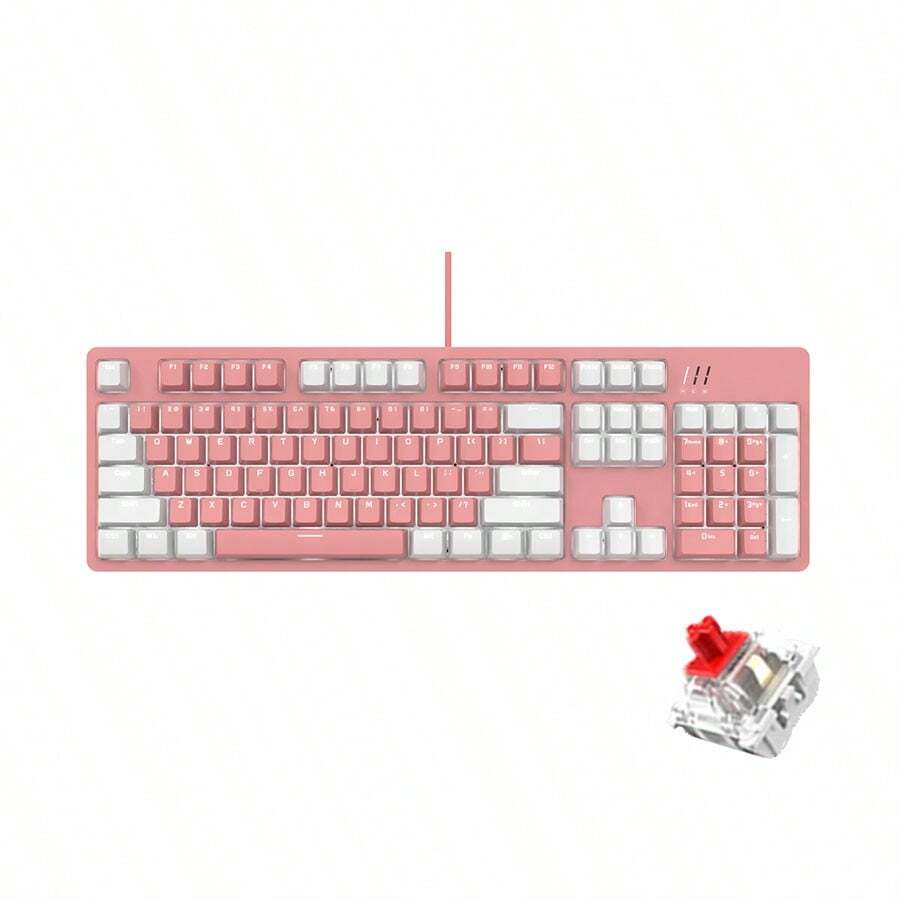DOUYU 鬥魚dkm180機械式鍵盤熱插拔可拆式頂蓋有線遊戲鍵盤104鍵辦公遊戲白淺白粉紅色塊紅軸 - 粉色 - 查看 1