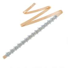 1入歐美新娘婚禮腰帶,晚禮服腰飾,閃閃發光的銀色鑽石花朵