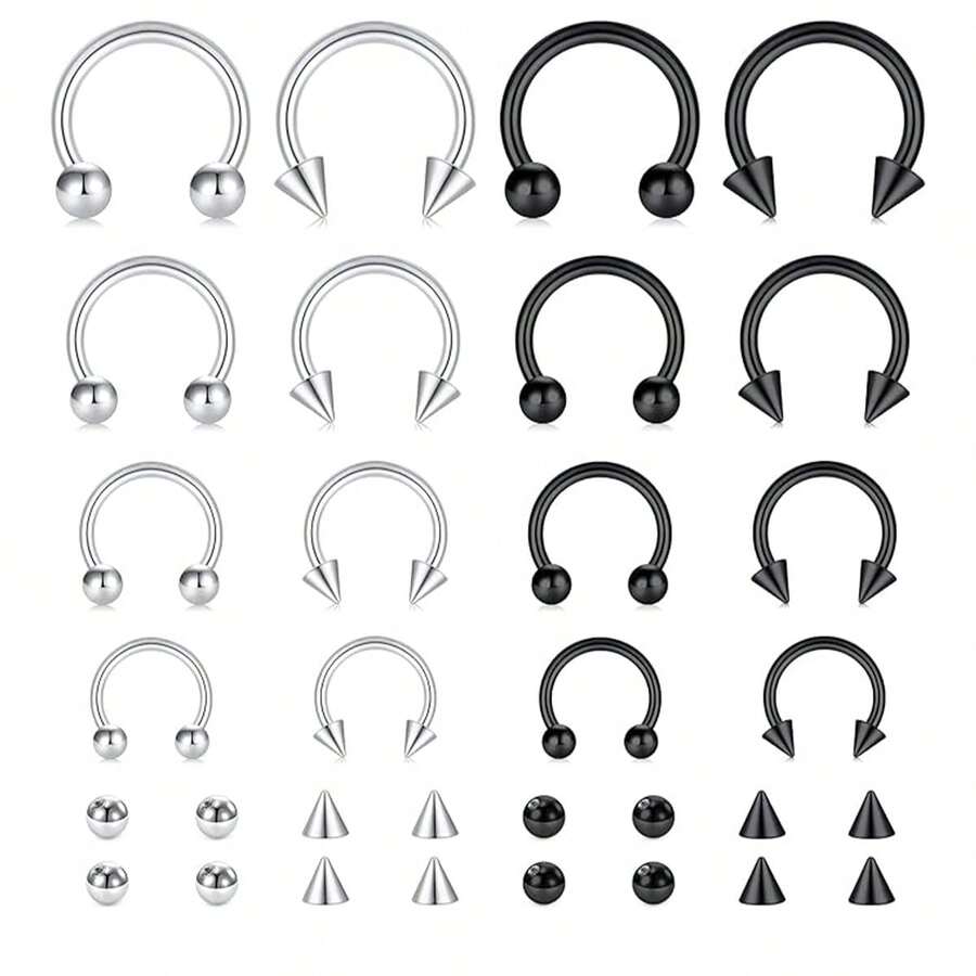 32 件 16 克不鏽鋼鼻環套裝唇環/耳環/身體穿孔首飾男女適用
