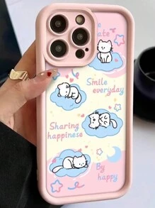 1入磨砂粉色開心小白貓設計防震矽膠手機殼相容蘋果iPhone 15 Pro、14 Plus、13 Pro Max、12、11 - 卡通、可愛、個性化 - 彩色 - 查看 2