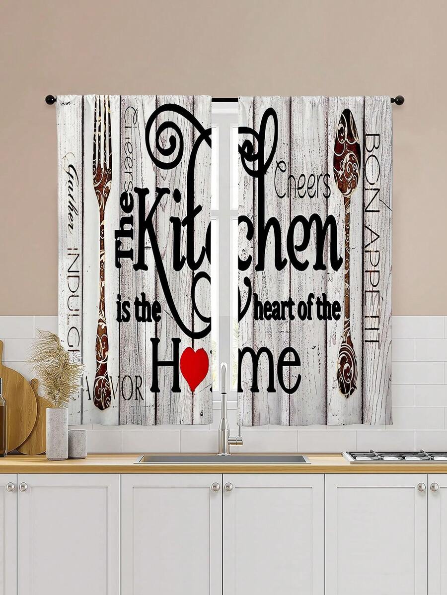 2pcs Farmhouse Kitchen Curtains, Vintage Window Treatment Suitable For Kitchen Bedroom Study