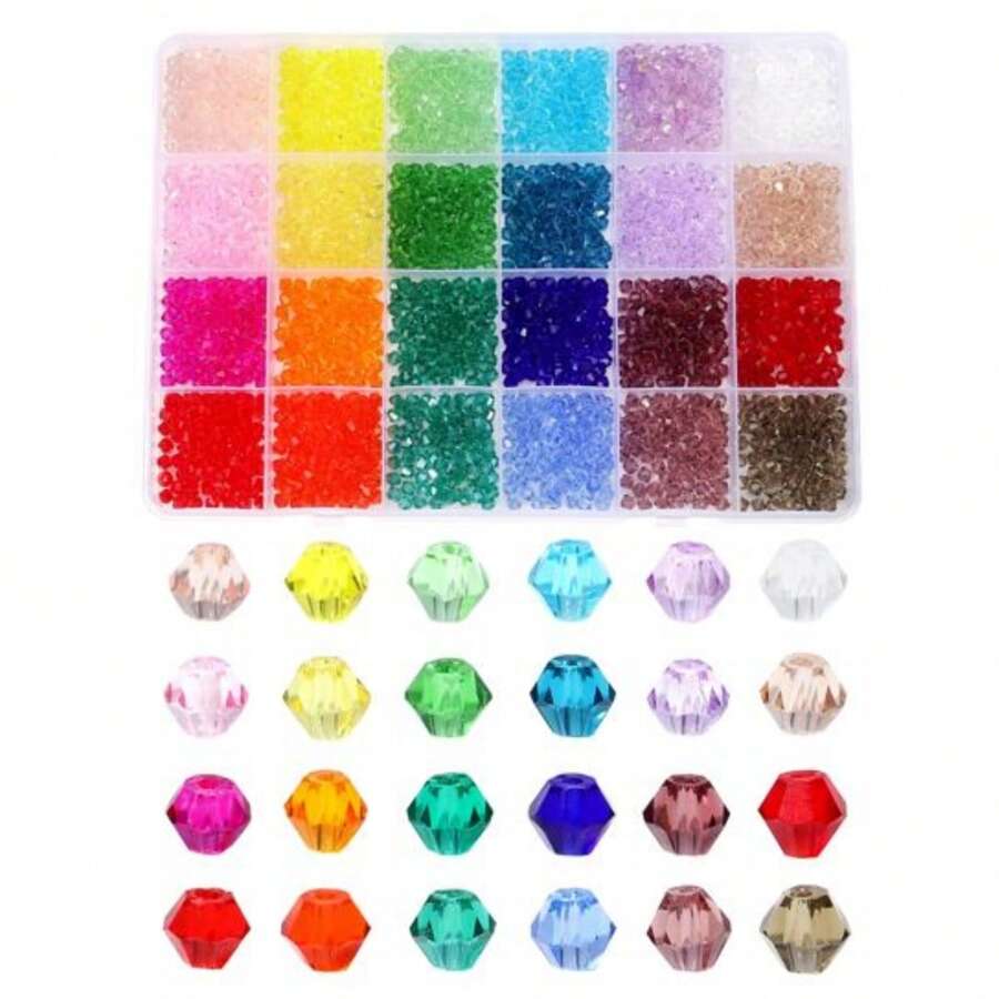 1box 4MM 2400pcs Faceted Glass Crystal Beads Set Bracelet Rondelle Crystal AB Beads Spacer for Jewelry Making Bracelet Ring Necklace 24 Colors - Multicolor - View 1