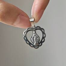 1個復古不鏽鋼聖母形狀的吊墜,中空設計 - 銀色 - 查看 5