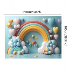 1 件藍色彩虹氣球印花生日派對主題照片背景背景布 - 彩色 - 查看 2
