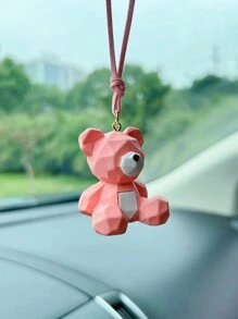 1pc Pink Resin Teddy Bear Car Hanging Decoration - Pink - View 2