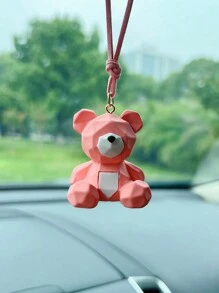1pc Pink Resin Teddy Bear Car Hanging Decoration - Pink - View 1